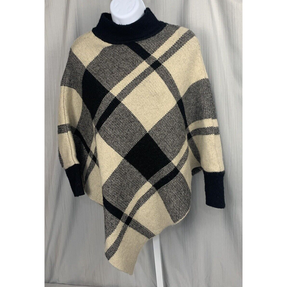 One Size Fits All Woman's Shein Tan and Black Stripe Poncho‎ with Sleeves